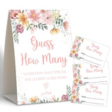 Boho Shower Game,How Many,Baby Shower Games,Wedding Shower Games,Baby Shower Decorations Gender Neutral,Bridal Shower Decoration,Birthday Party Game,50 Cards & 1 Sign -13