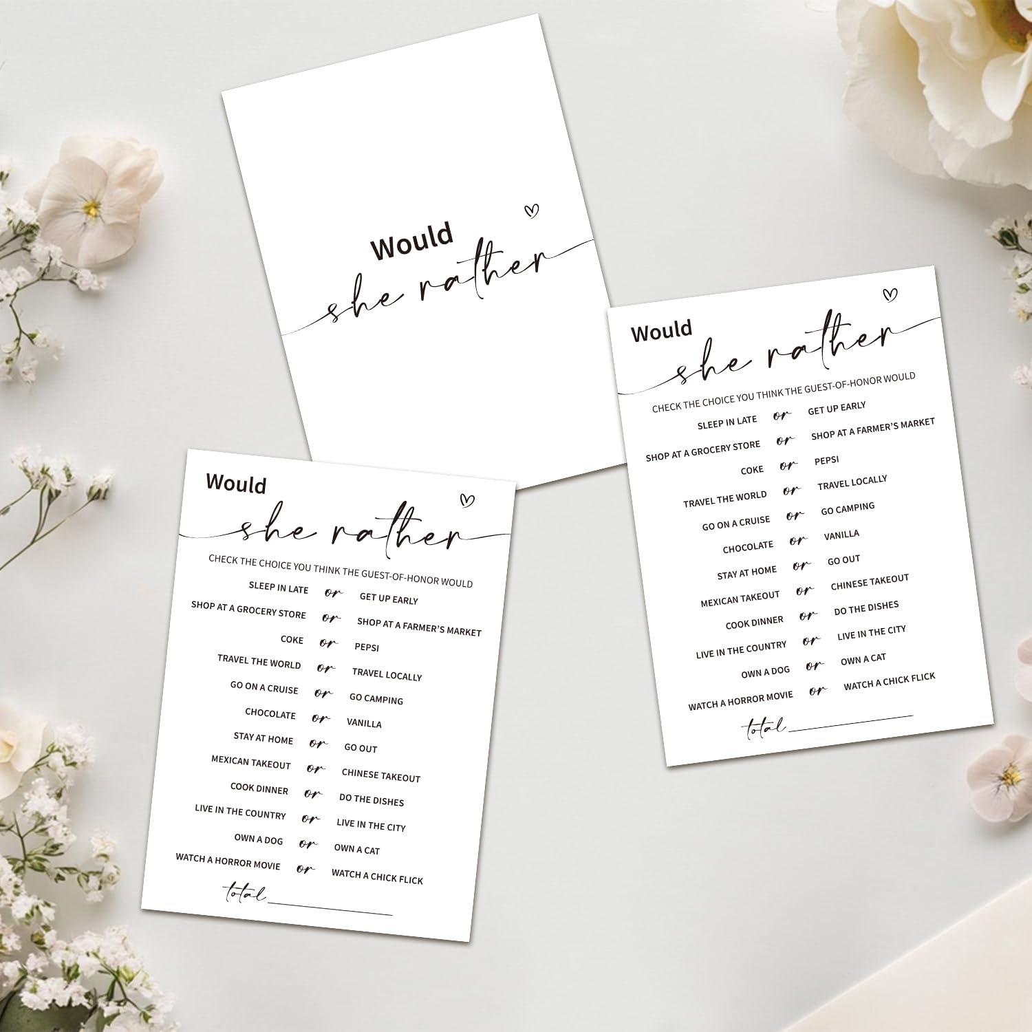 Bridal Shower Games, Wedding Shower Games, Would She Rather Game Cards For Wedding Bridal Shower Engagement Couple-To-Be, 30 Guests Minimalist Wedding Party Supplies -03
