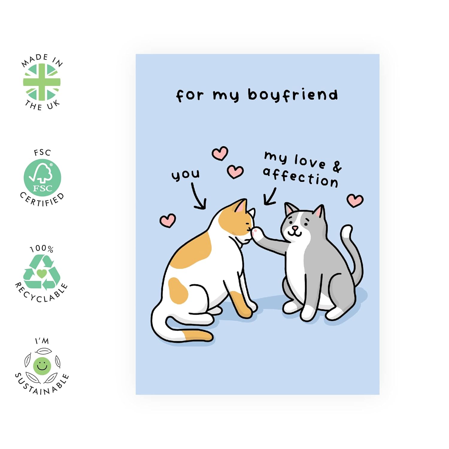 Valentines Day Card - Boyfriend Birthday Card - Anniversary Card For Him - Cat Themed Gifts For Men - Thinking Of You Card - Sweet Cat Birthday Cards For Men - Comes With Cute Stickers