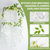 2 Pcs Artificial Wisteria Hanging Flowers - 6.23 Ft Wisteria Hanging Flowers Garland Fake Flower Vines White Floral Garland For Home Outdoors Fairy Garden Tea Party Wedding Arch Flower Decor