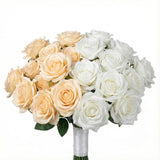 2 Bouquets, White Roses Artificial Flowers, Fake Roses Bouquet, 18 Heads, 16 Inch, Faux Wedding Bouquets With Stems, Floral Centerpieces For Tables, Outdoor Decor (White)