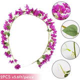 Bougainvillea Garland Artificial Flowers Vines 2Pcs 5.6Ft/Piece Fake Silk Bougainvillea Wreaths Outdoors Faux Plants Decor For Centerpieces Table Runner Wedding Arch Wall Decorations (Purple)