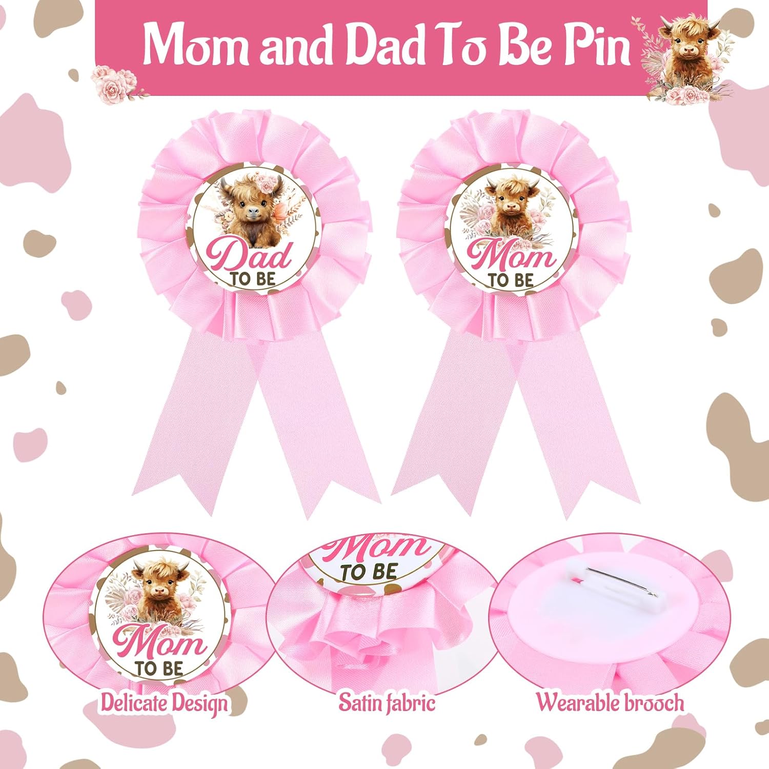 Highland Cow Baby Shower Decorations Mom To Be Sash And Dad To Be Pin Flower Crown For Cow Baby Shower Gender Reveals Party Favors Pregnancy Props Gift