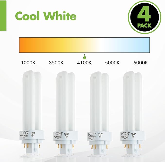 13W CFL Light Bulbs G24Q-1 4-Pin Base Double Tube 4100K Cool White Replacement 4 Pack