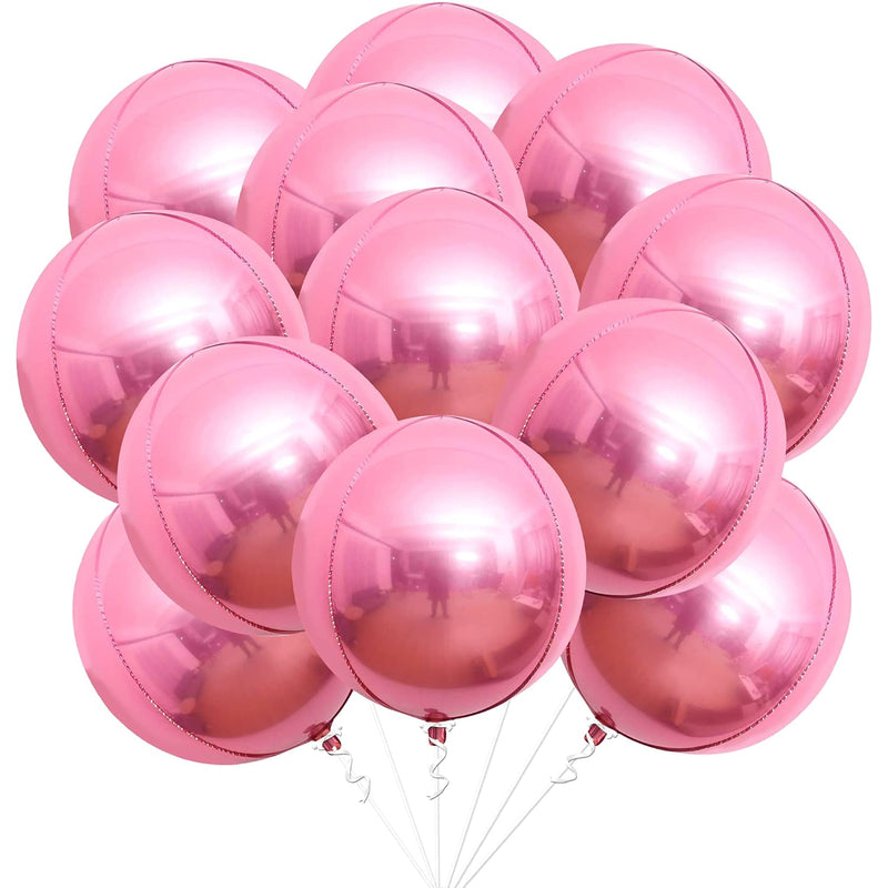 12 Pieces, Large Metallic Pink Balloons - 22 Inch | 360 Degree 4D Sphe