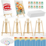 90 Pcs Painting Kits For Adults With 6 Easels+6 Canvases+12 Aprons+60 Brushes+6 Palettes Value Painting Supplies For Sip And Paint/Painting Party Date Night Painting Set For Kids,Students, Beginner