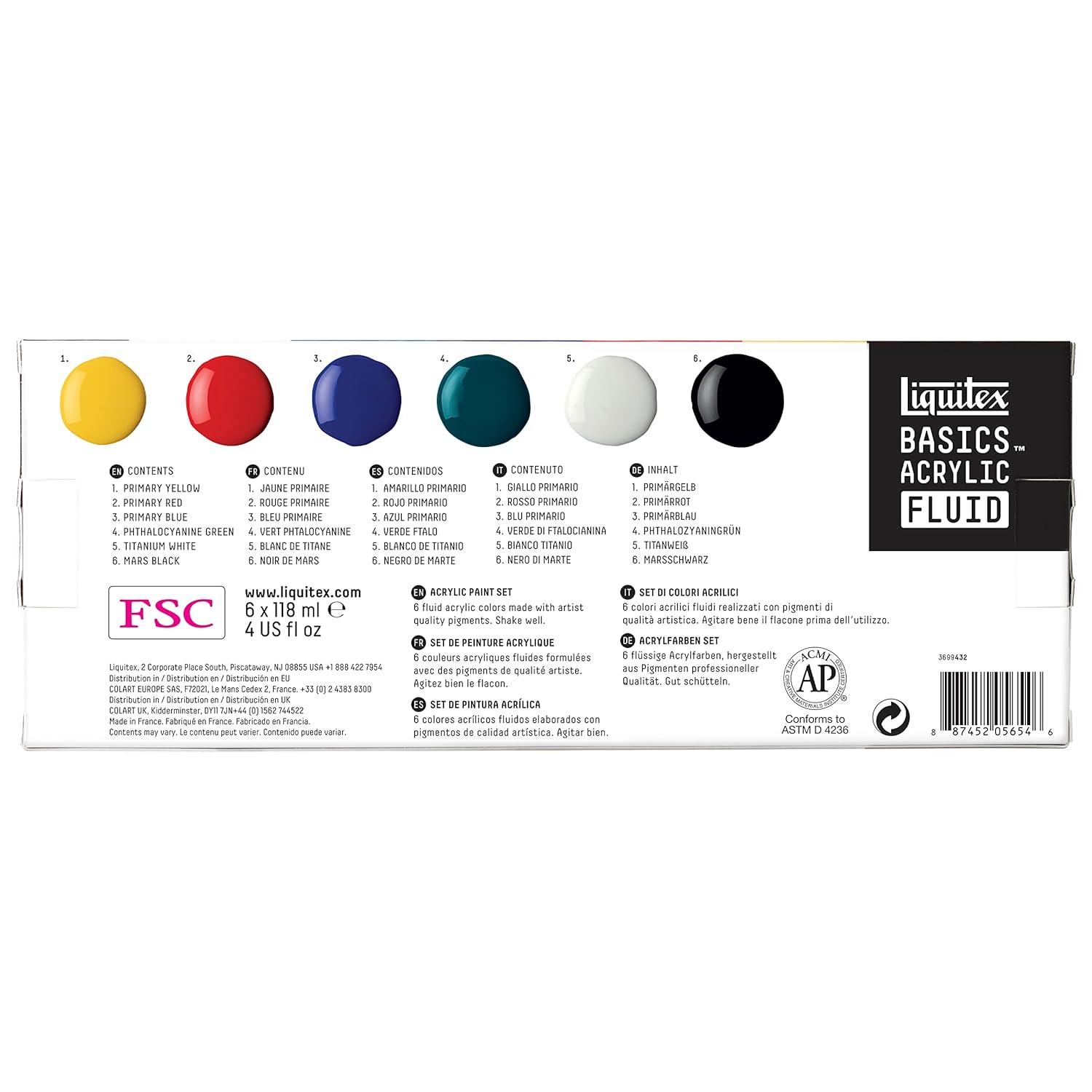 Liquitex BASICS Acrylic Fluid Paint, 6 x 118ml (4-oz.) Bottle Set