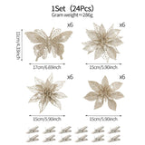 24Pc 5.5" Champagne Gold Artificial Poinsettia Christmas Flowers, Glitter Christmas Decorations For Xmas Tree Wreath Fireplace New Year Home Decor (Champagne Gold)