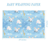 Blue Baby Shower Wrapping Paper - Watercolor Gift Wrap With Funny Elephant, Giraffe, Rabbit, Baby, And Galaxy Design For Baby Shower, Birthday, Christmas - 20×29 Inches, 6 Folded Sheets