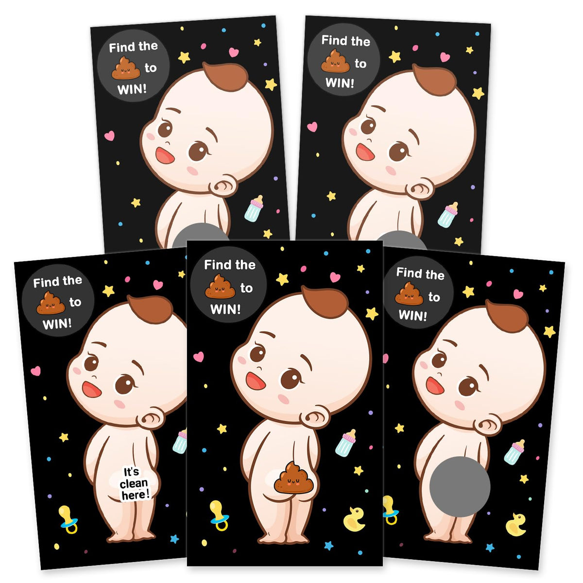 Baby Shower Games - 40 Raffle Cards, Prizes & Ice Breaker Activities - 3 Winners, 4 Loser Card Designs - Boys (Black)