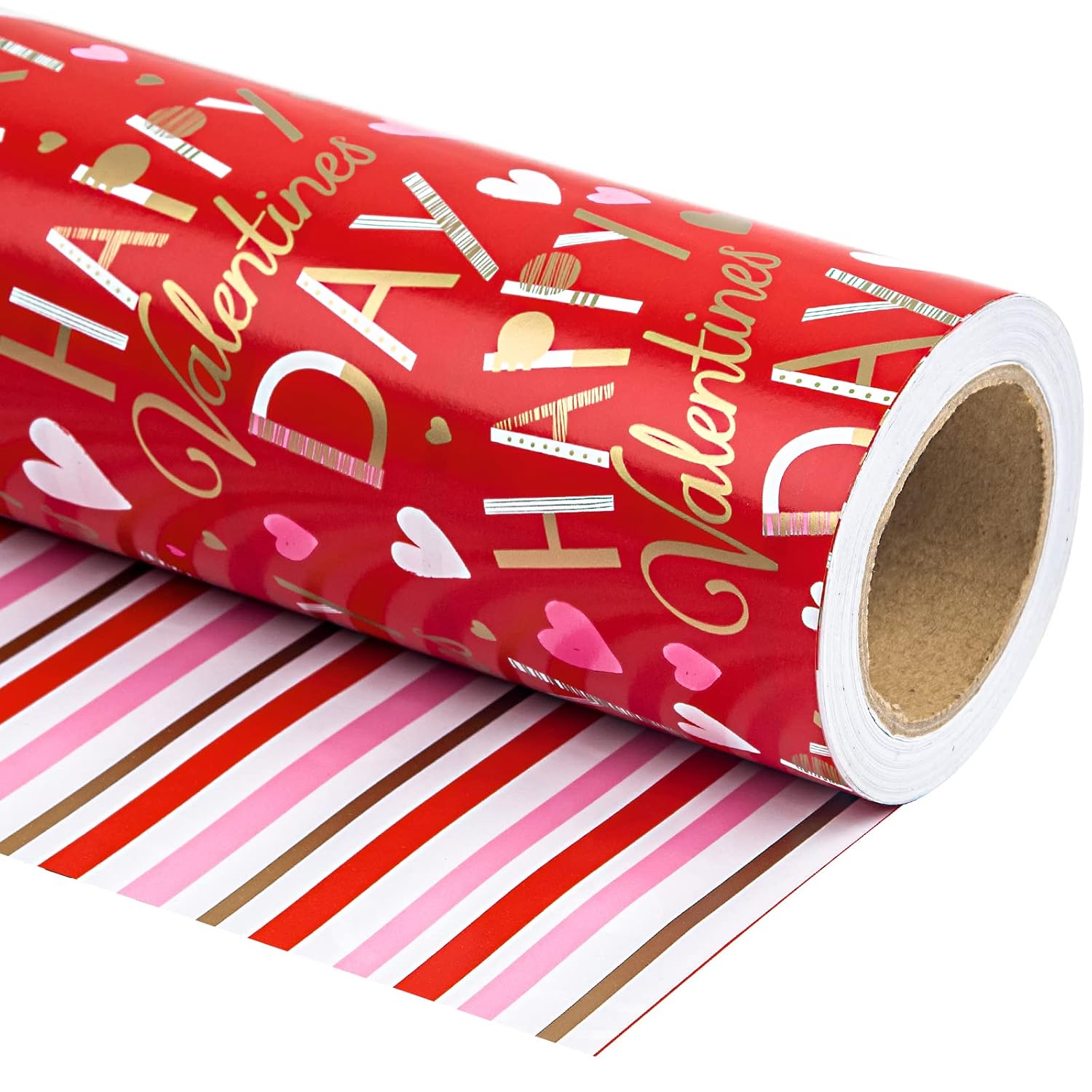 Reversible Valentine'S Day Wrapping Paper - Mini Roll - 17 Inch X 33 Feet - Red And Pink Sweet Heart Design For Valentine'S Day, Wedding, Anniversy, Birthday