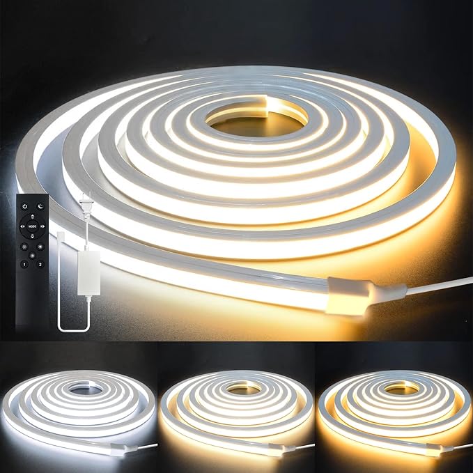 32.8FT Dimmable LED Neon Rope Lights 120V Flexible Waterproof Silicone Strip Lights for Mirror Kitchen Cabinet