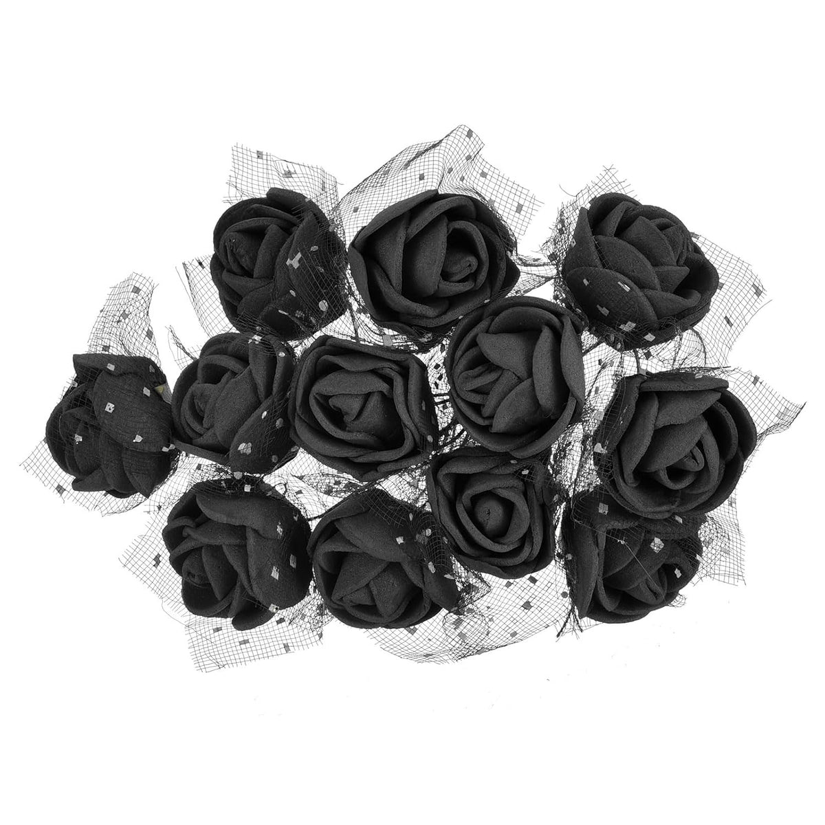 Mini Rose Artificial Flowers Heads 0.98 Inch, 144 Pcs Bulk Stem Foam Fake Roses With Gauze For Wedding Bouquet Boutonnieres Cake Crafts Home Party Decoration, Black