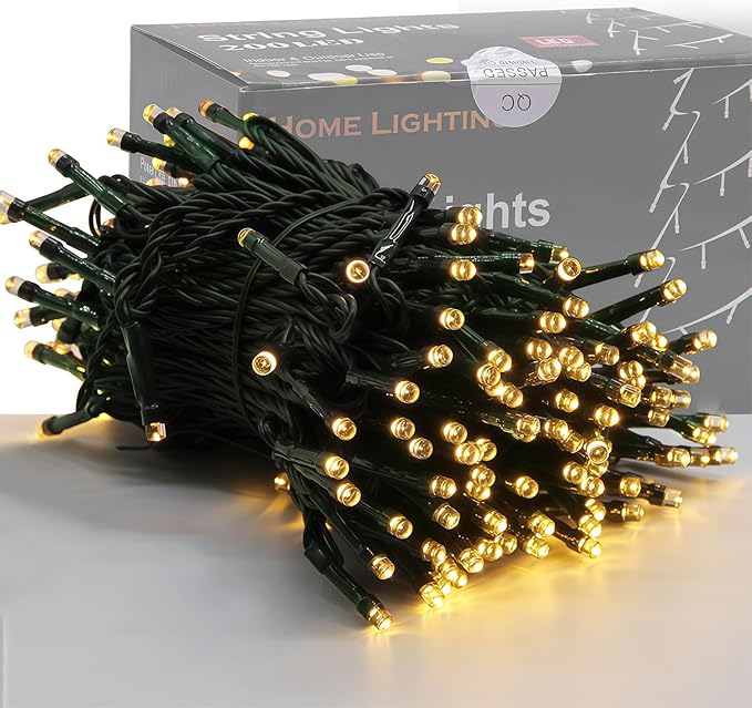 66FT 200 LED Warm White Christmas String Lights Green Wire Plug In Fairy Lights with 8 Modes for Indoor Outdoor Xmas Tree Wedding Party Decor