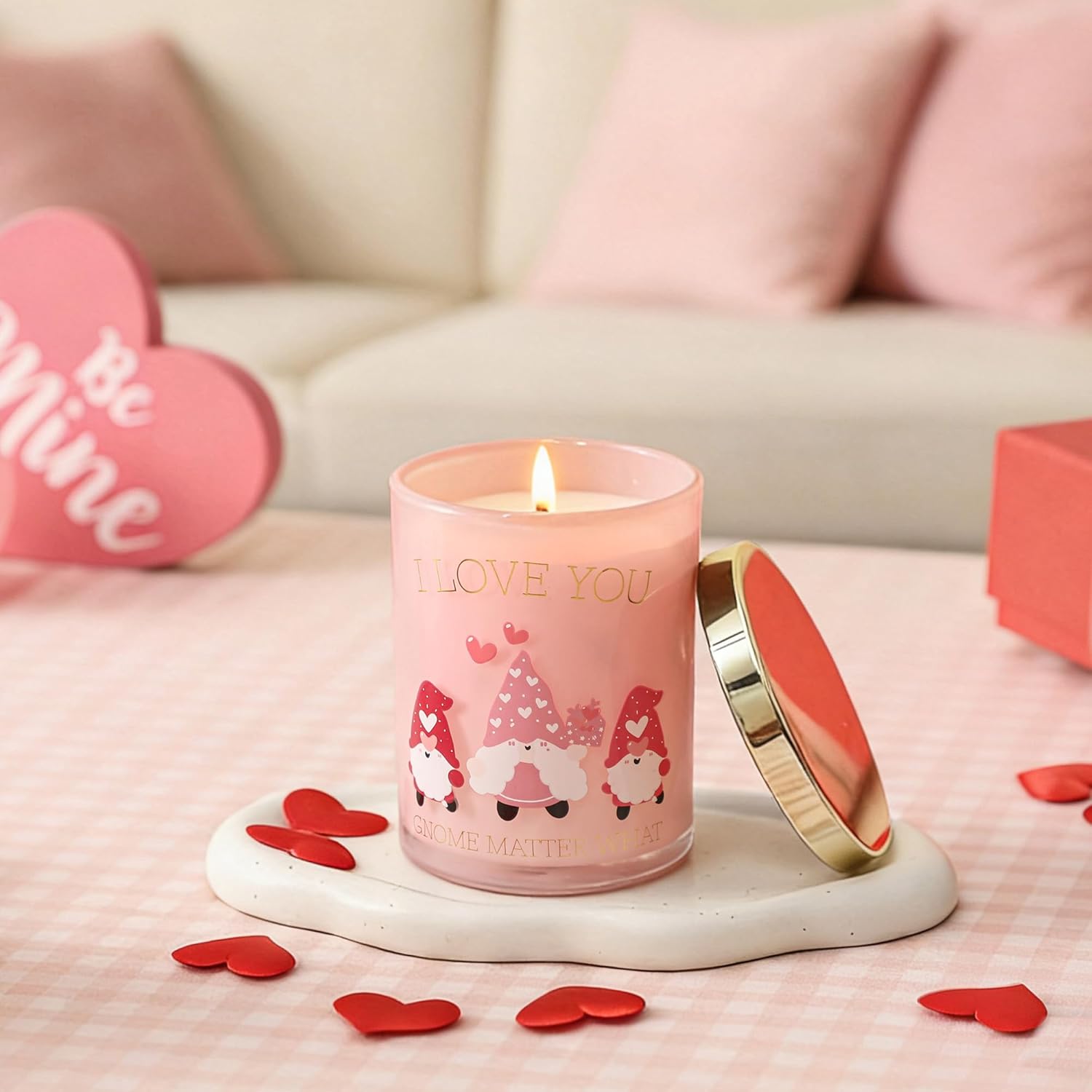 Valentine'S Day Candle - Gnome Candle Strawberry Scented Birthday Anniversary Romantic Valentines Candles Gift For Him Her Girlfriend Wife Boyfriend (Iloveyou)