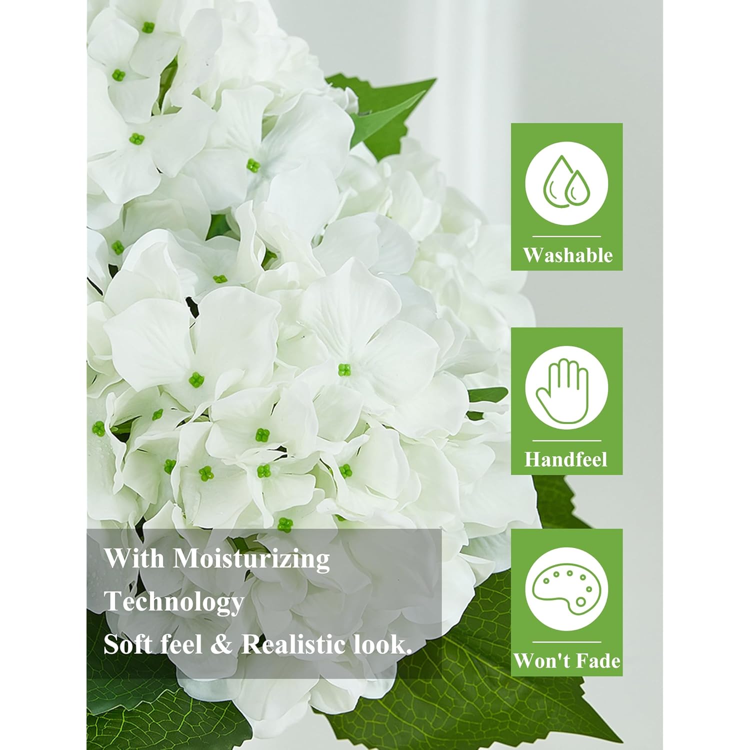 25" Faux Hydrangea Flowers?Real Touch White Latex Hydrangeas Spring Flowers Artificial For Decoration 3Pcs