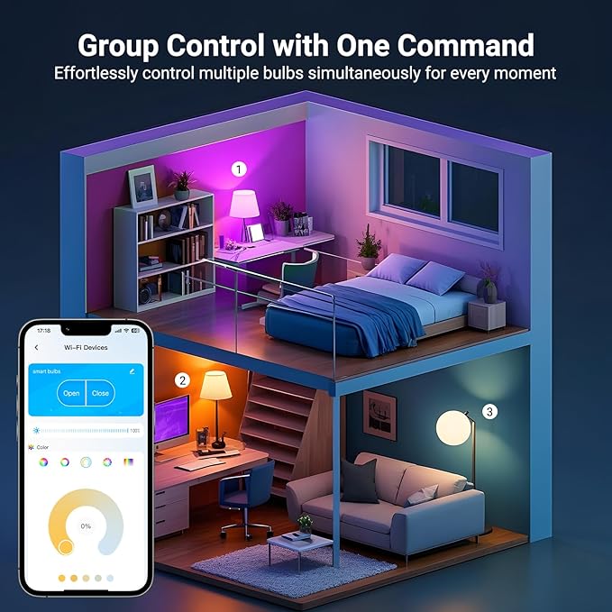 Smart Light Bulbs 4 Pack A19 E26 RGB Color Changing WiFi Bluetooth Alexa Google Compatible