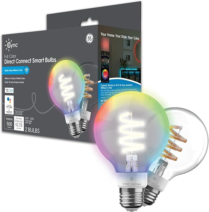 GE Smart LED G25 Globe Bulb 2 Pack Color Changing 60W Equivalent Works with Alexa & Google Home
