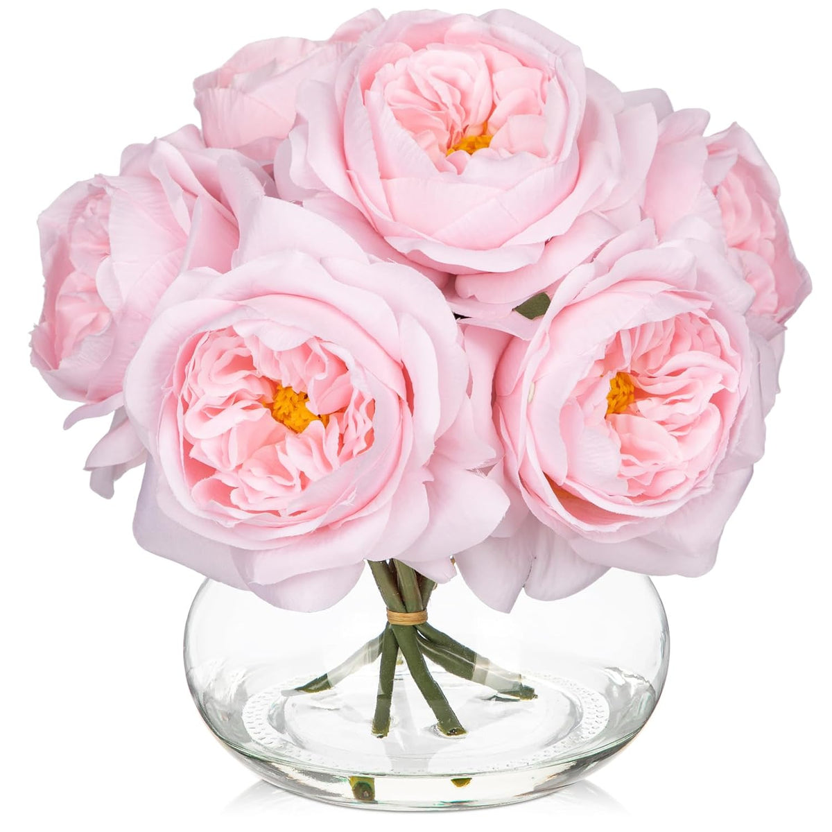 Pink Roses Peonies Artificial Flowers With Glass Vase Silk David Austin Roses Faux Flowers Arrangements With Clear Faux Water In Vase Fake Peonies Rose Peony Floral Bulk Bouquet Home Decor