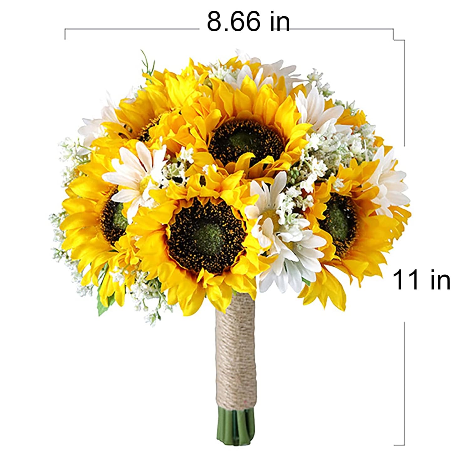 Artificial Sunflower Bouquet For Wedding Bridal Holding Flowers Fake Silk Sunflower With White Small Daisy Flower For Bride Bridesmaid Wedding Party Ceremony Table Centerpieces Decorations Yellow
