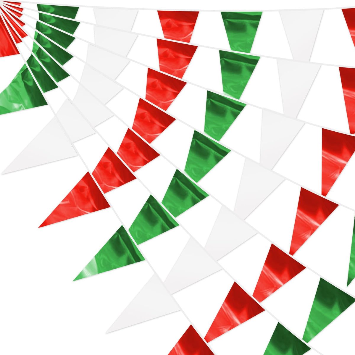 65FT White Green Red Glitter Triangle Pennant Banner Flag Metallic Bunting Fabric Garland for Christmas Italy Mexican Birthday Baby Shower Wedding Banners,New Years Winter Decor Ouruola