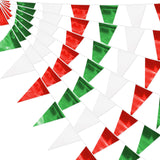 65FT White Green Red Glitter Triangle Pennant Banner Flag Metallic Bunting Fabric Garland for Christmas Italy Mexican Birthday Baby Shower Wedding Banners,New Years Winter Decor Ouruola