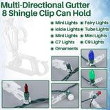 100 Pcs Christmas Multi-Directional Gutter Light Clips Plastic Shingle Roof Clips With Four Locking Positions Fits C7 C9, Icicle, Rope Miniature String Light For Christmas Outdoor Decor