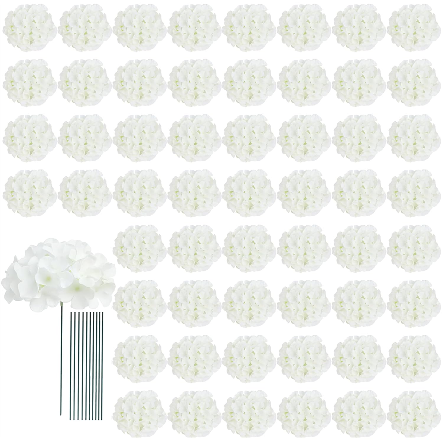 65Pcs Fake Flowers White Hydrangea Artificial Flowers Bulk (Not Squished, No Steaming Need) Ivory Silk Flowers With Stems For Wedding Decor,Home,Baby Shower,Table Centerpieces Decoration