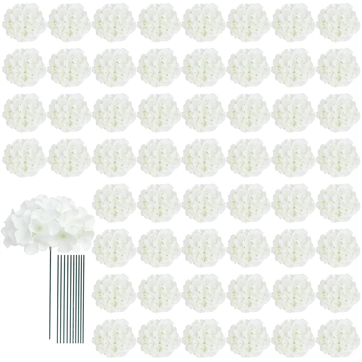 65Pcs Fake Flowers White Hydrangea Artificial Flowers Bulk (Not Squished, No Steaming Need) Ivory Silk Flowers With Stems For Wedding Decor,Home,Baby Shower,Table Centerpieces Decoration
