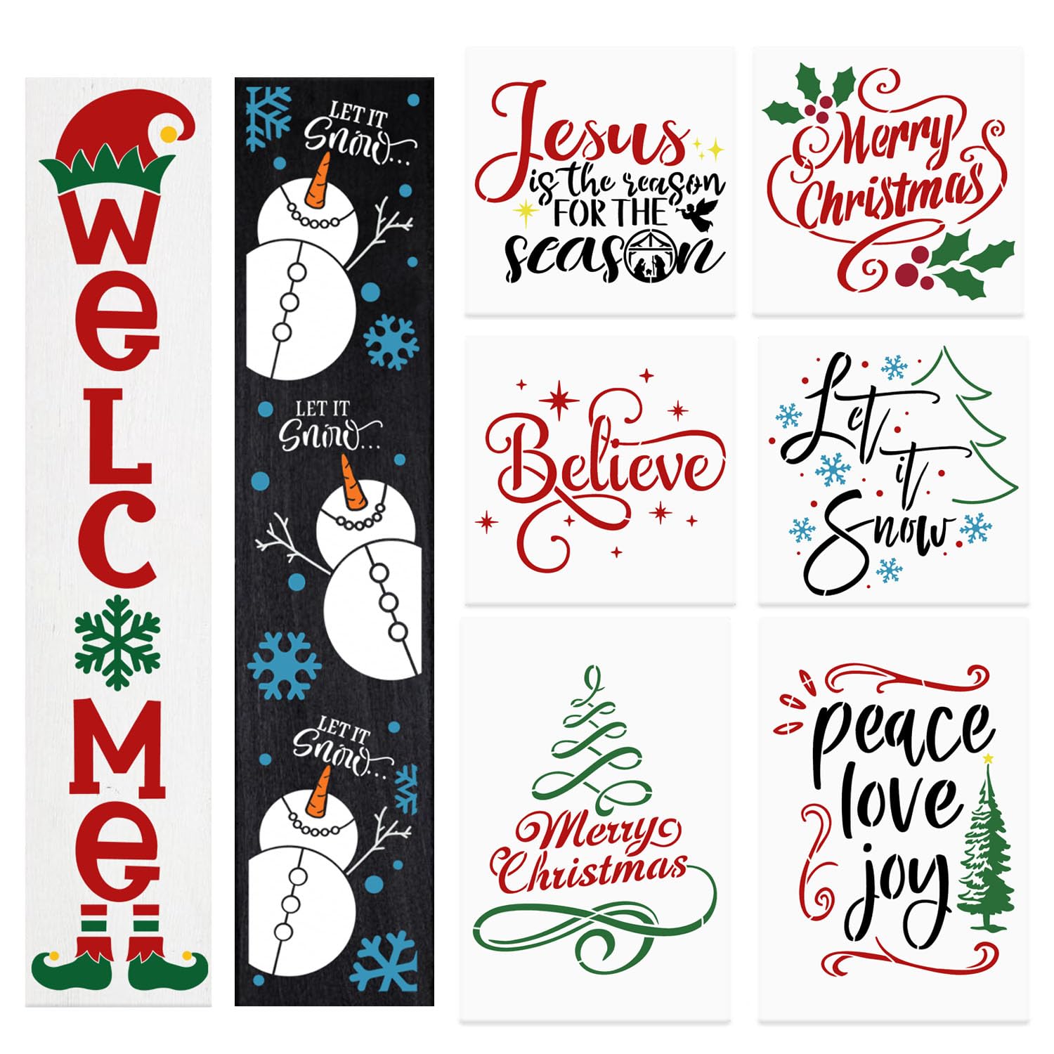 Christmas Stencils For Painting On Wood Let It Snow Stencil For Porch Sign Merry Christmas Stencil Believe Snowman Holiday Stencils For Crafts Reusable