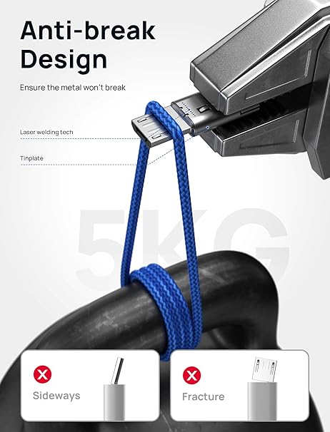2 Pack 6.6FT Micro USB Cable Fast Charging Braided Android Charger Cord for Samsung Galaxy Kindle MP3 Blue