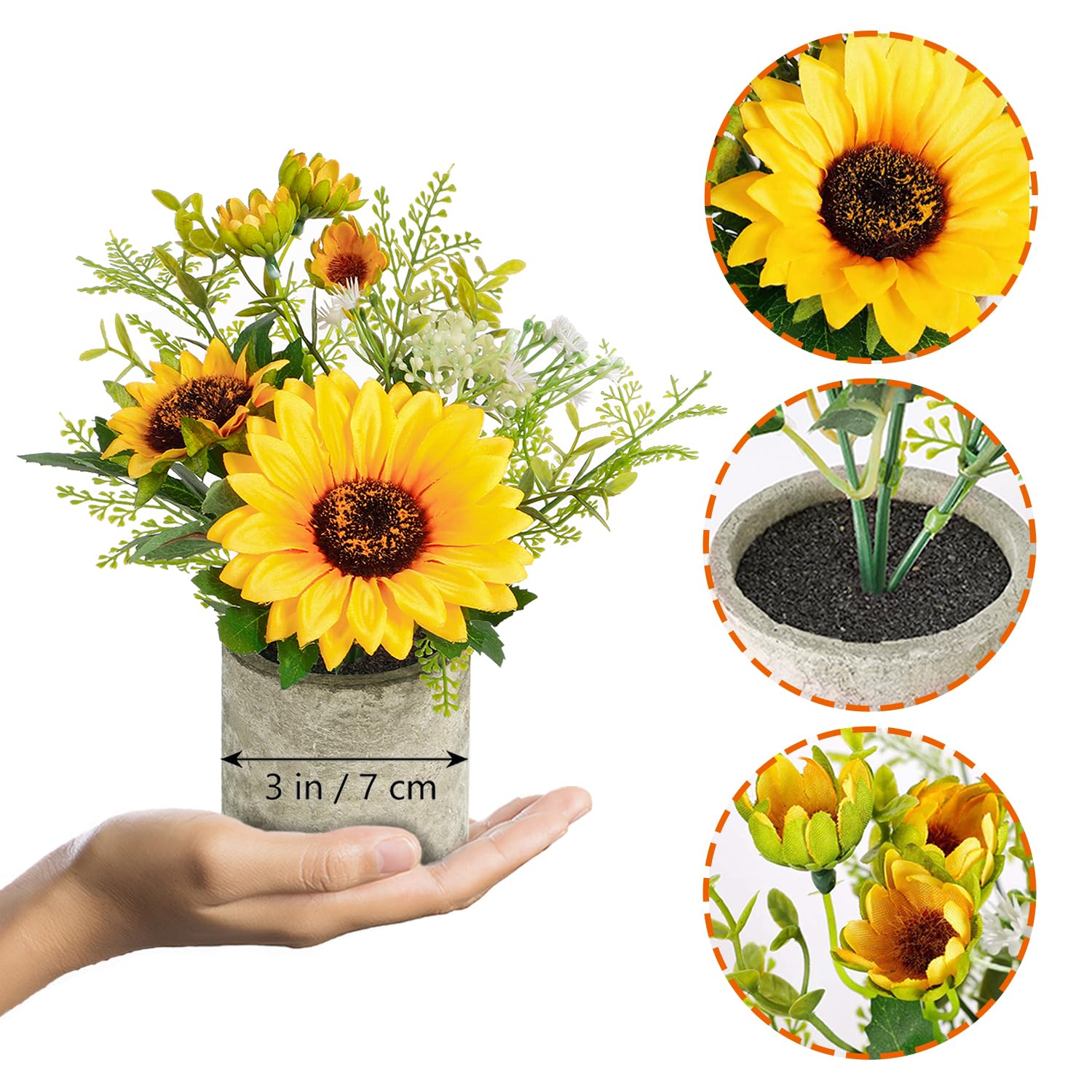 Sunflower Artificial Flowers Pot, Sunflower Decor, Yellow Fake Flower In Pots, For Home Bathroom Kitchen