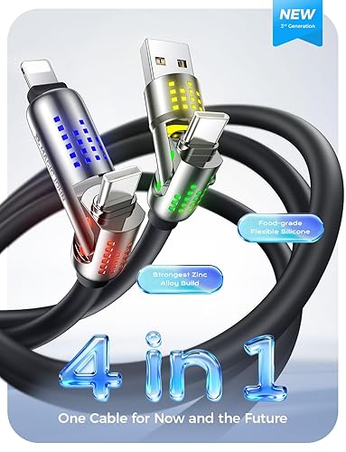 240W 4 in 1 Charging Cable 6.6FT MFi Certified USB C to Lightning Multi Charger for iPhone MacBook iPad Samsung