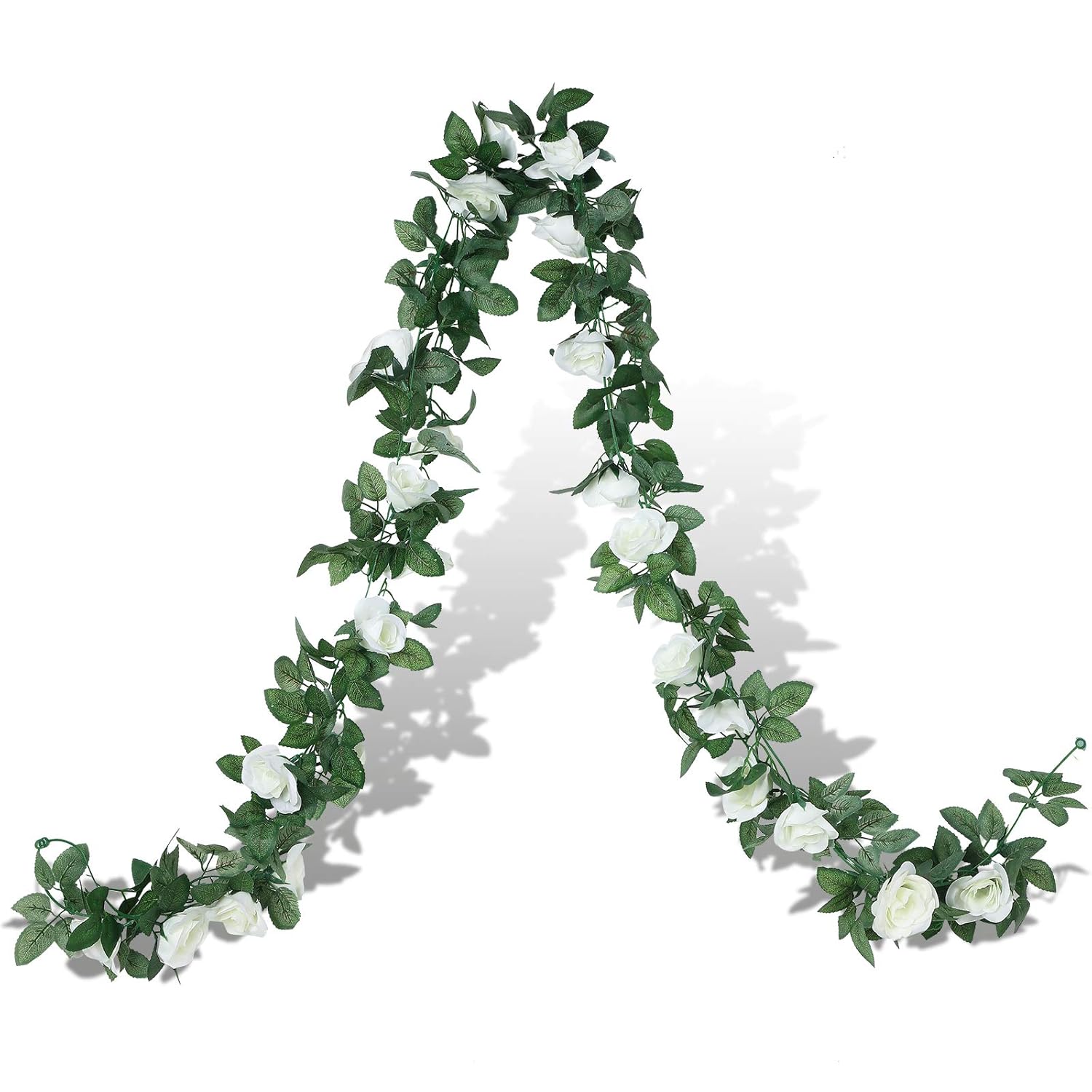 Artificial Rose Garlands Rose Vines Leaves Banners Hanging Fake Floral Garland Flower Vine For Wedding Arch Ceremony Home Garden Outdoor Party Wall Decorations, 14.4 Ft(White,2 Pieces)