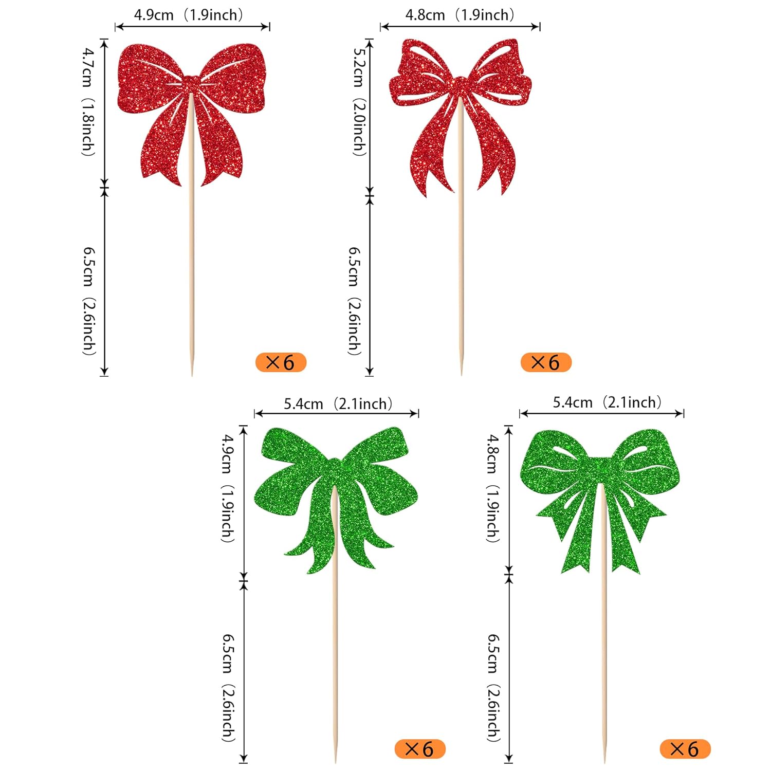 24 Pack Christmas Bowknot Cupcake Toppers Merry Christmas Cake Decorations Xmas Bow Themed Birthday Cupcake Picks For Christmas Party New Year Bridal Shower Party Decorations Multi