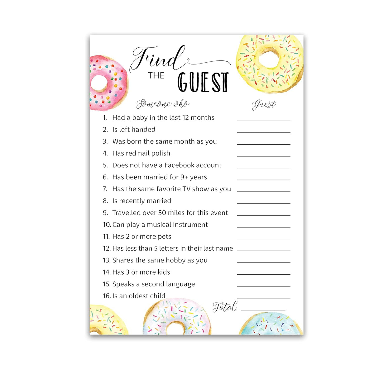 Donut Theme Baby Shower Games— Find The Guest Game — Pack Of 25 — Doughnut Baby Shower Activity, Icebreaker Party Games, Donut Guess Who Came To The Party, Couples Shower, Pink Blue Baby Sprinkle G850-Ftg