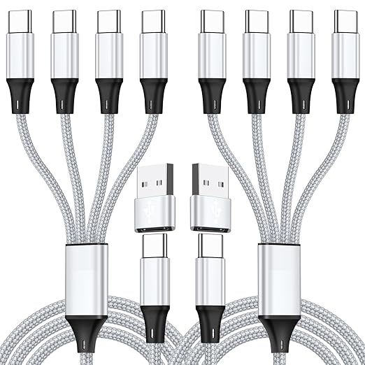 2 Pack 4FT USB C Splitter Multi Charging Cable 4 in 2 Fast Charger Cord for Phones Tablets