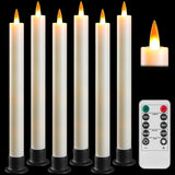 6 Flameless Window Candles With Remote Controller & Timer, Led Cone Stick Candle, Free 6 Black Bases, 9.6 Inch Battery Powered Christmas Candles For Home, Party, Holidays, Christmas Decoration