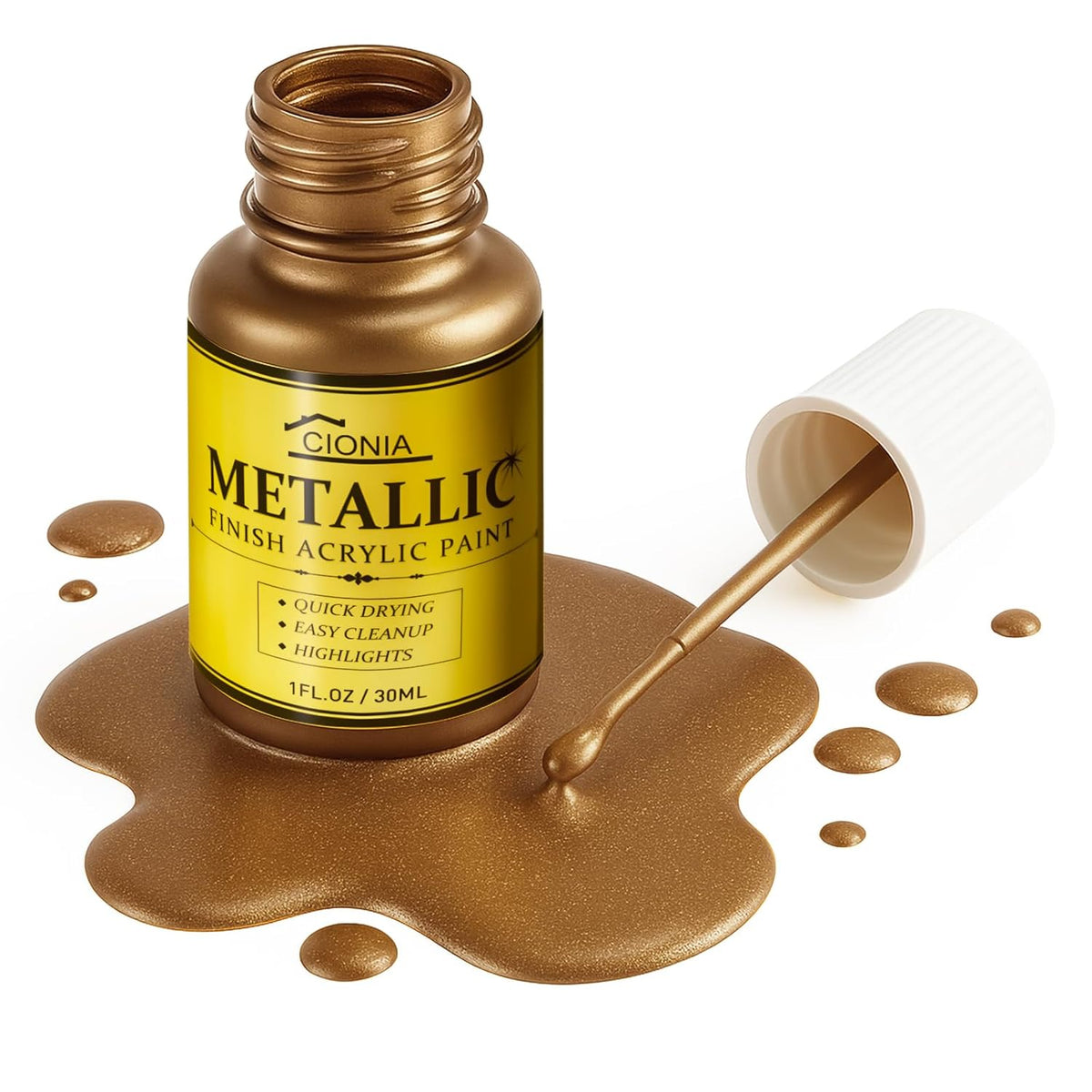 Antique Gold Paint Metallic Acrylic, Gold Leaf Touch-Up Paint For Wood, Metal, Arts & Crafts, Home & Wall - Water-Based, Non-Toxic, Odorless, Non-Fading Formula For Long-Lasting Brilliance(1 Fl Oz, Bronze)