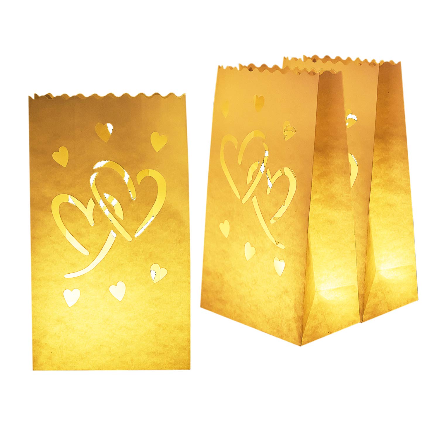 Valentine'S Day 50 Pcs White Luminary Bags With Hearts, Upgraded Moisture-Proof Candle Bags, Tea Light Luminaries For Wedding, Halloween, Thanksgiving, Christmas, Party