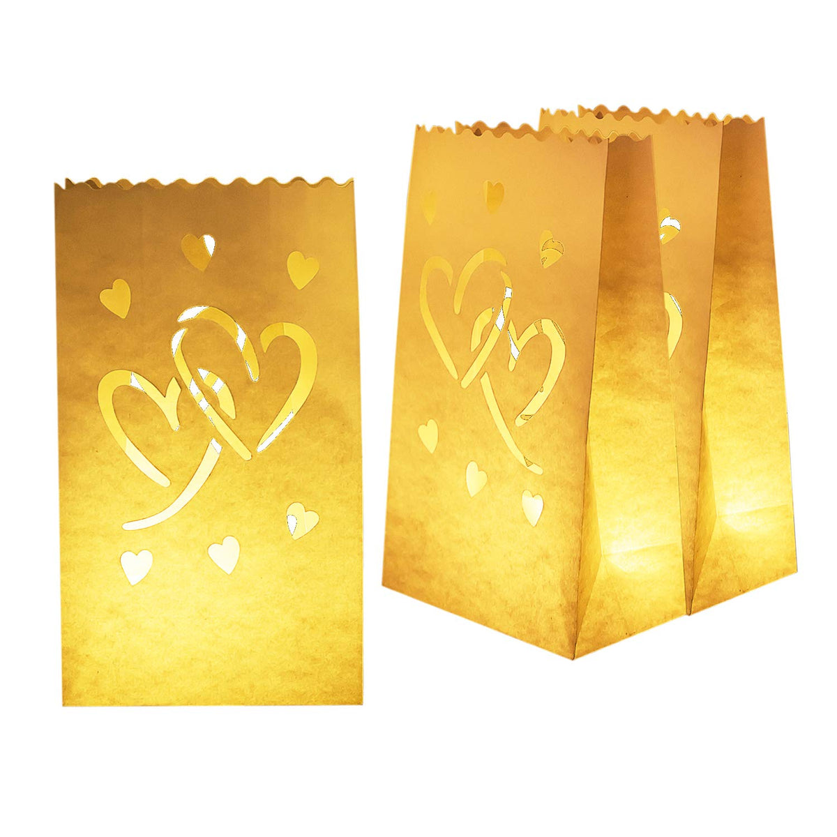 Valentine'S Day 50 Pcs White Luminary Bags With Hearts, Upgraded Moisture-Proof Candle Bags, Tea Light Luminaries For Wedding, Halloween, Thanksgiving, Christmas, Party
