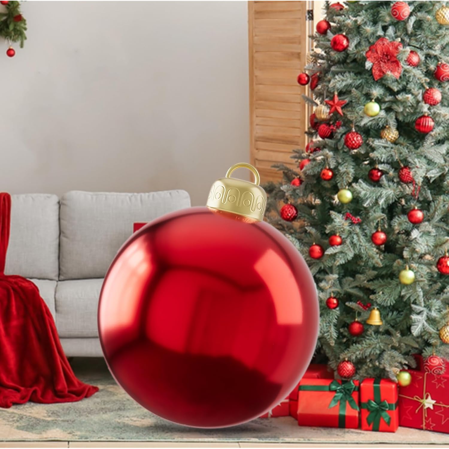 24 Inch Inflatable Christmas Balls Large Pvc Inflatable Christmas Ornaments Ball, Xmas Blow Up Ornaments For Outside Hol