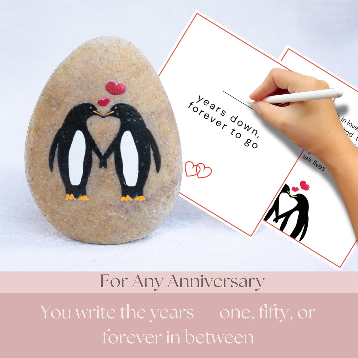 Wedding Anniversary Penguin Pebble Gift - Years Down, Forever To Go” Card & Happy Anniversary Box – Unique Gift For Husband, Wife, Boyfriend, Girlfriend – 1St 10Th 25Th 50Th