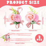 Pink Corsage And Boutonniere Set, Artificial Corsage Wristlet And Boutonniere For Wedding Christmas Flowers Accessories (2Pcs)