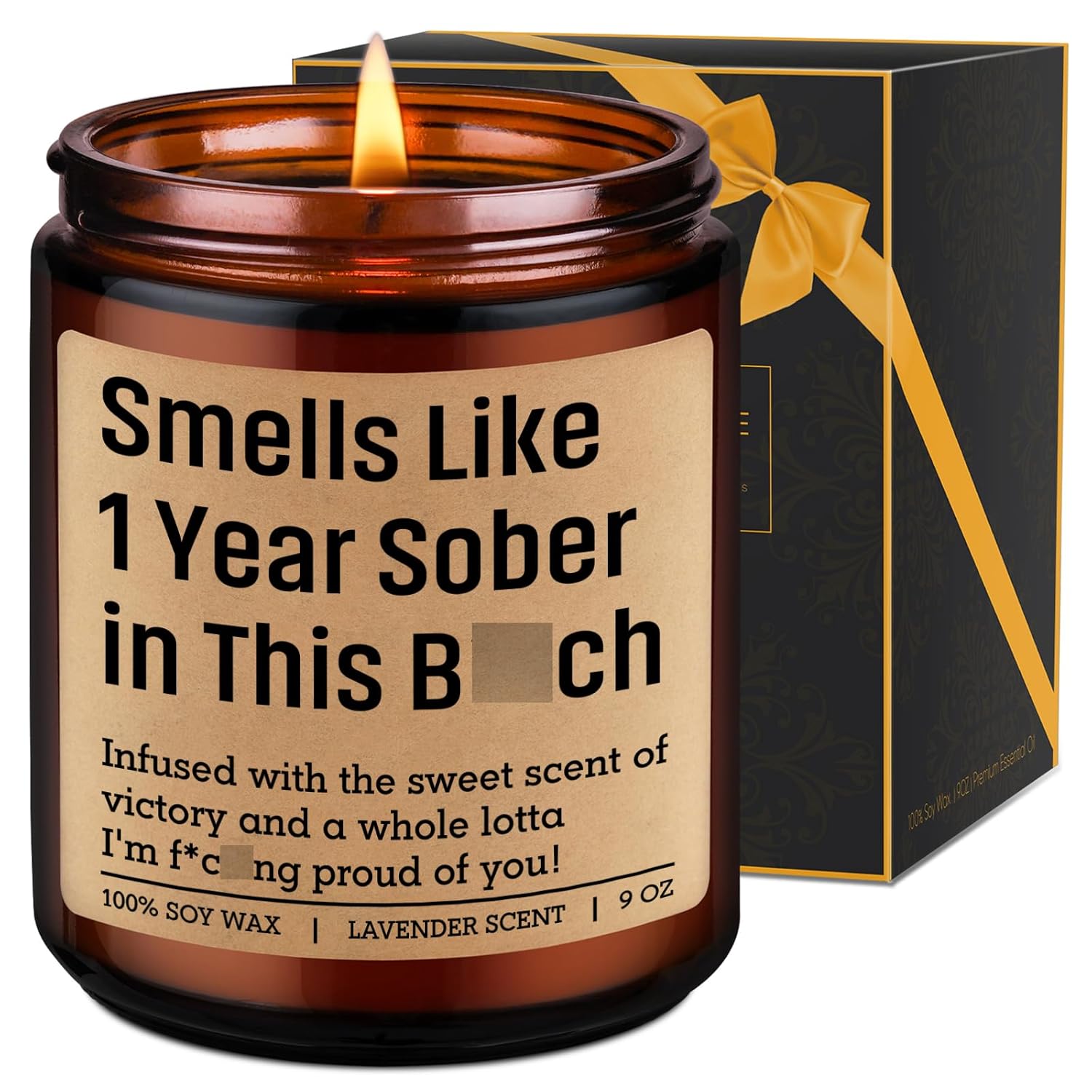 1 Year Sober Candle, Sobriety Gifts For Women, Men - One Year Sober Gifts Ideas - Celebrate Sobriety Anniversary, Valentines, Birthday, Funny Congrats Recovery Present For Friend, Dad, Him, Her