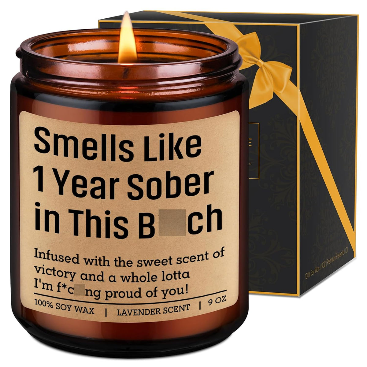 1 Year Sober Candle, Sobriety Gifts For Women, Men - One Year Sober Gifts Ideas - Celebrate Sobriety Anniversary, Valentines, Birthday, Funny Congrats Recovery Present For Friend, Dad, Him, Her