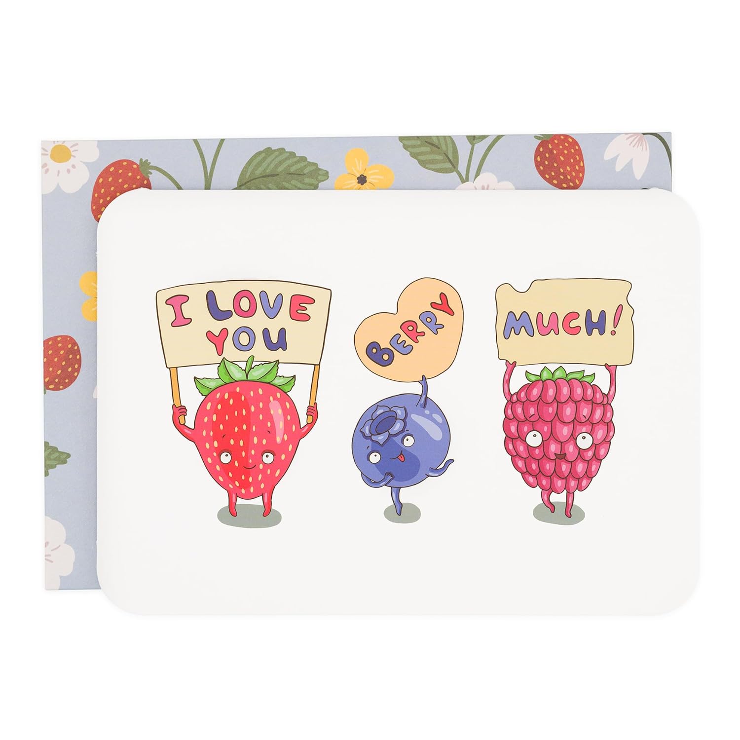 I Love You Berry Much Card With Envelope - Funny & Cute Valentines Day, Birthday, Anniversary Card For Him, Her, Boyfriend, Girlfriend, Husband Or Wife