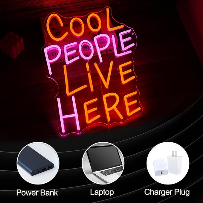 Cool People Live Here Neon Sign Pink Orange LED Wall Light USB Dimmable Bedroom Party Decor