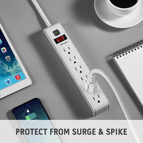 2 Pack 6 Outlet Surge Protector Power Strip 600 Joules 4FT 14AWG Extension Cord Overload Protection