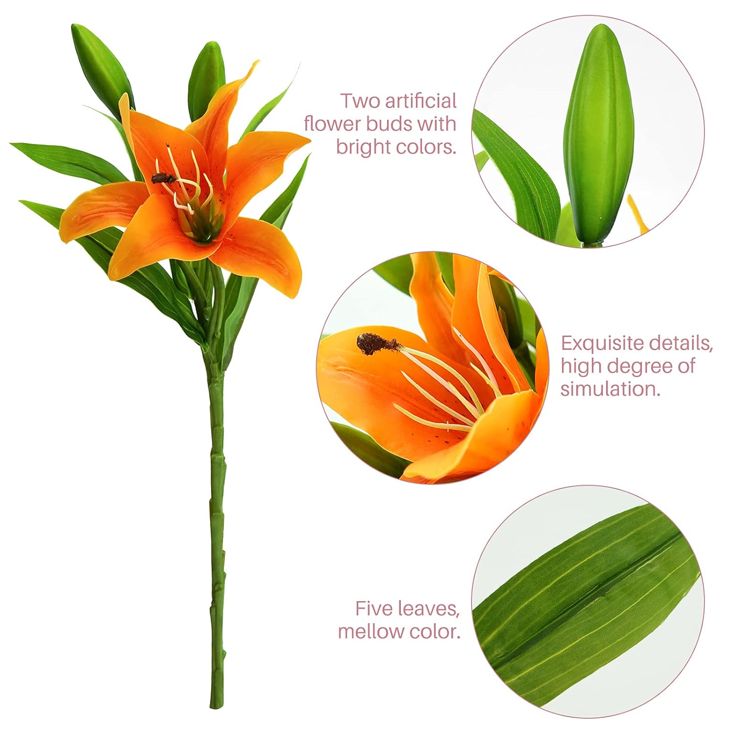 8Pcs Artificial Tiger Lily Flowers Orange Real Touch Lilies Flower Bouquet Faux Floral Table Centerpieces Arrangement For Wedding Home Party Garden Office Decor